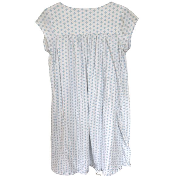 Eileen West White Patterned Blue Nightgown Embroidered Mumu Small - Picture 3 of 9